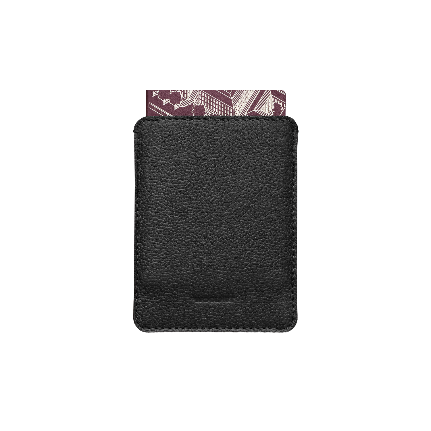 Woolnut Leather Sleeve for Passport - Black