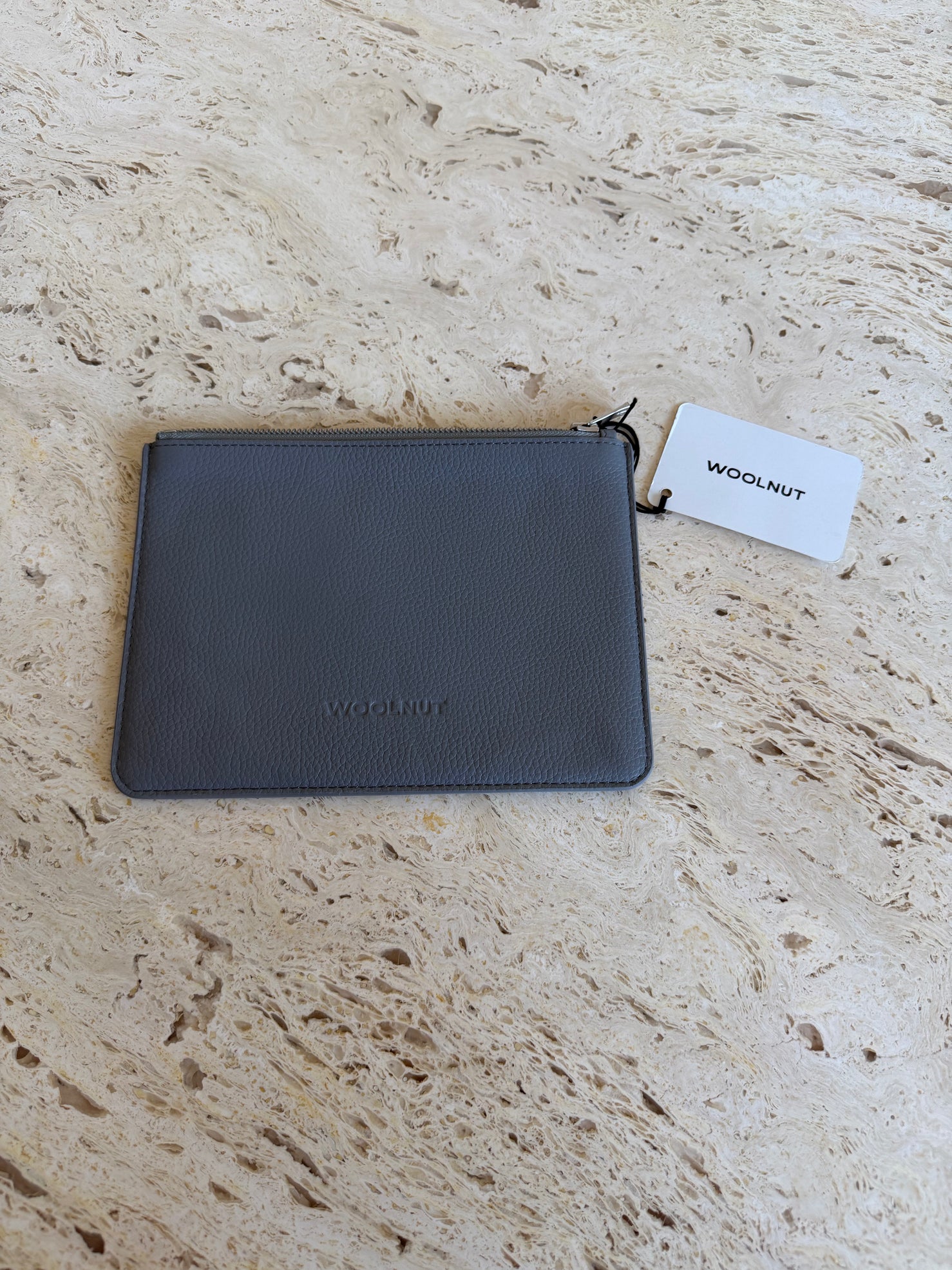 Woolnut Flat Leather Pouch - Grey - Open Box